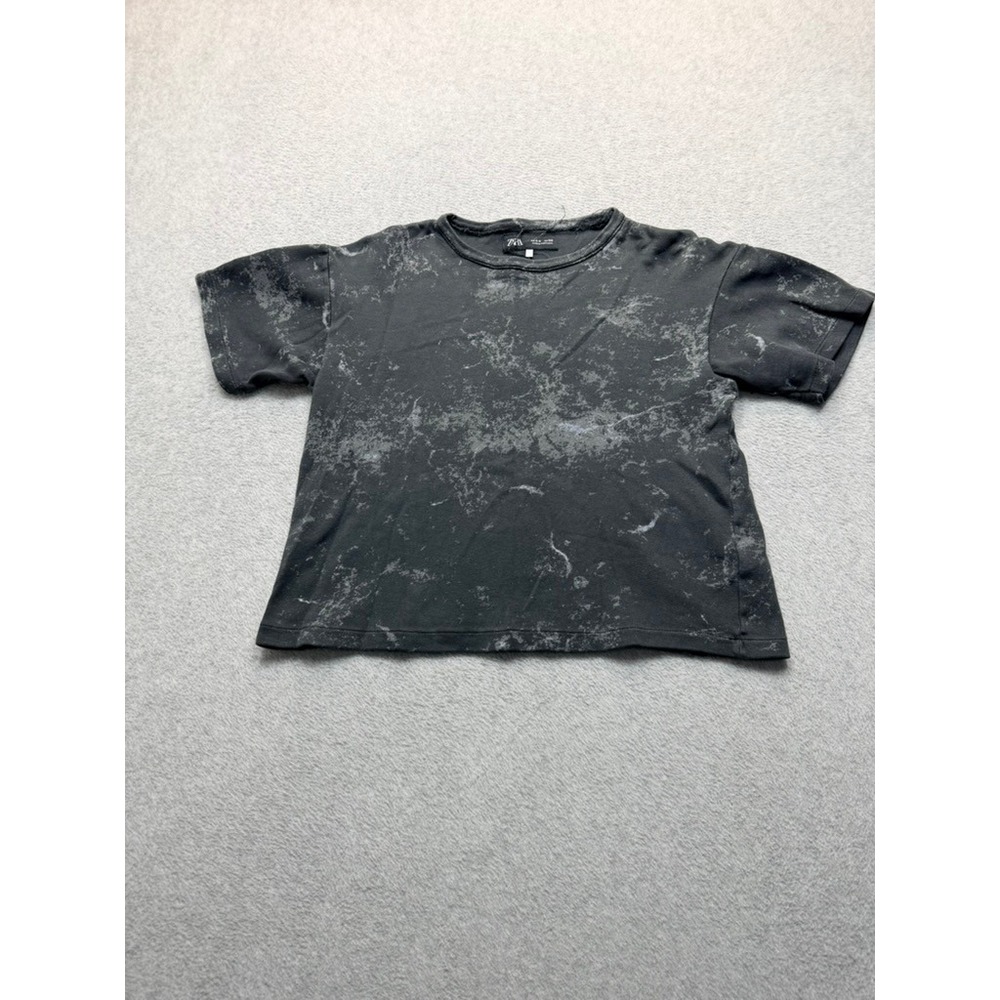 Zara Girls Acid Wash Crop Top Charcoal Grey Short Sleeve Boxy Tee Size 8/9 128cm